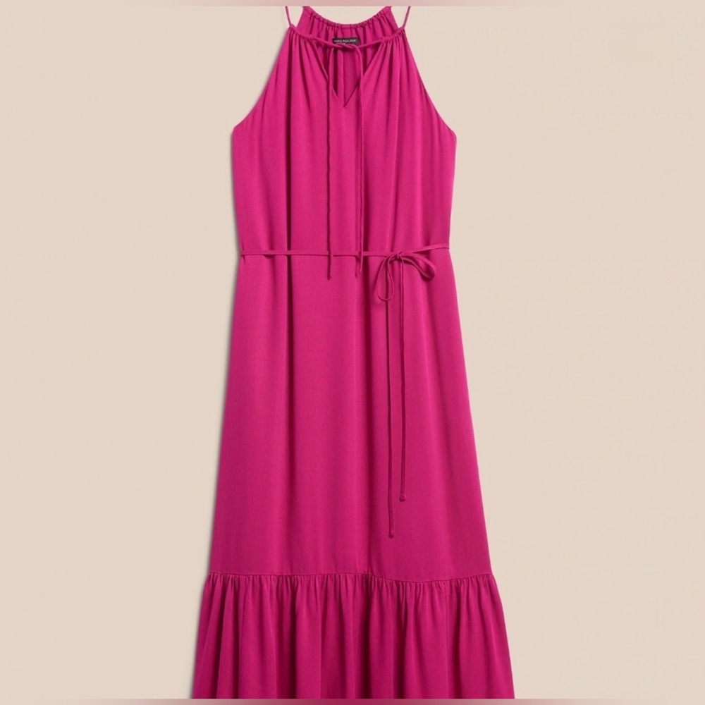 Banana Republic Fuchsia Halter Maxi Dress with Waist Tie